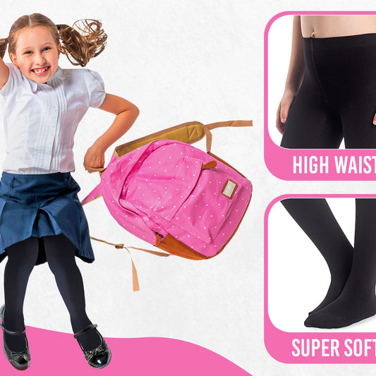 3 Pairs Girls Cotton School Tights – Soft & Warm School Essentials