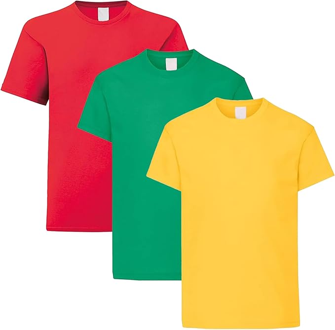 3 Pack Kids Crew Neck Short Sleeve T Shirts Cotton Rich Plain Valueweight Top 3 to 15 Years