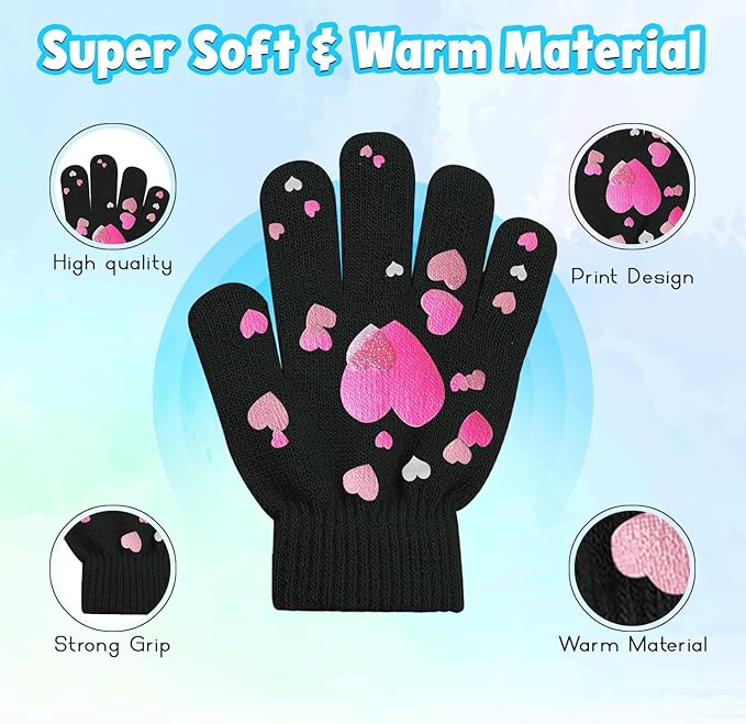 HiFEN® Kids Winter Magic Gloves – Warm Stretch Knit Full Finger Gripper Gloves