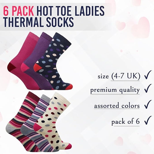 6 Pairs Women’s Wool Thermal Socks – Warm Winter Crew Socks UK 4–7