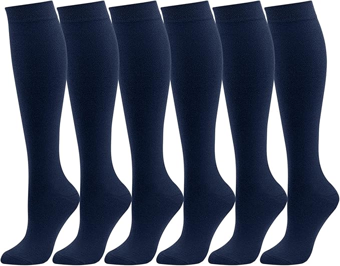 6 Pairs Girls Cotton Knee High Socks – Extra Long Smooth Stockings