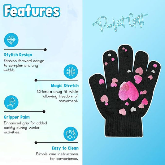 Kids Winter Magic Gloves – Warm Stretch Knit Full Finger Gripper Gloves
