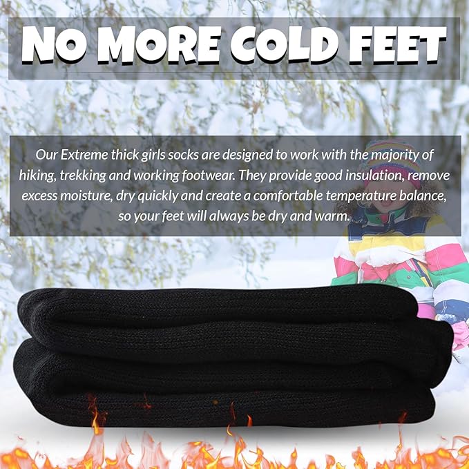 3 Pairs Girls Thermal Winter Socks – Warm Thick Cozy Cold Weather Socks (UK 4–6)