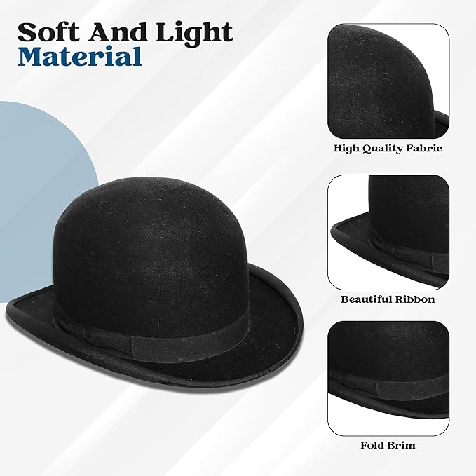 Adult Black Bowler Hat with Velour Finish – Victorian Costume & Halloween Accessory