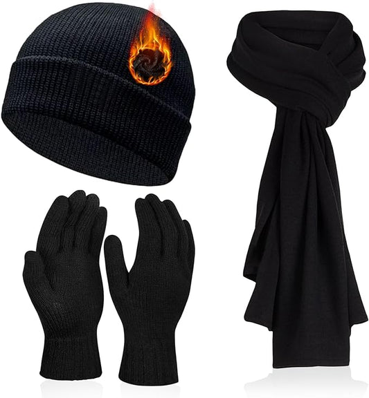 Men’s Winter Beanie Hat, Scarf & Gloves Set – Fleece Lined, Thermal Cold Weather Accessories