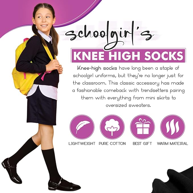 6 Pair Girls Knee High Socks UK 4-6