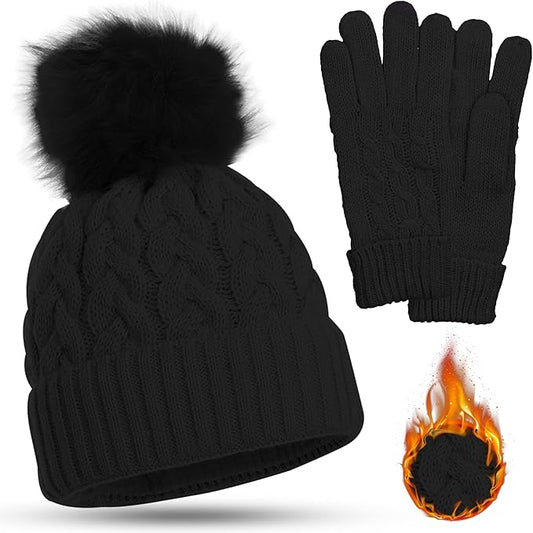 Women’s Winter Hat & Gloves Set – Fur Lined, Warm & Cozy (One Size)