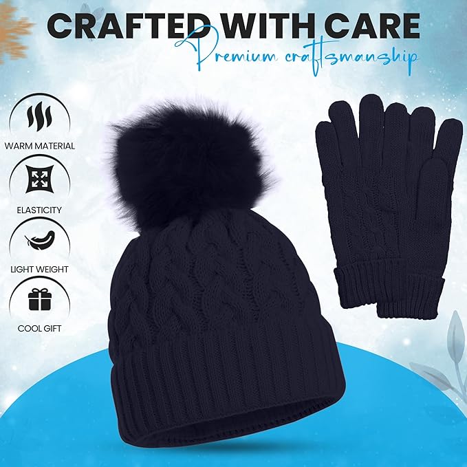 Women’s Winter Hat & Gloves Set – Fur Lined, Warm & Cozy (One Size)
