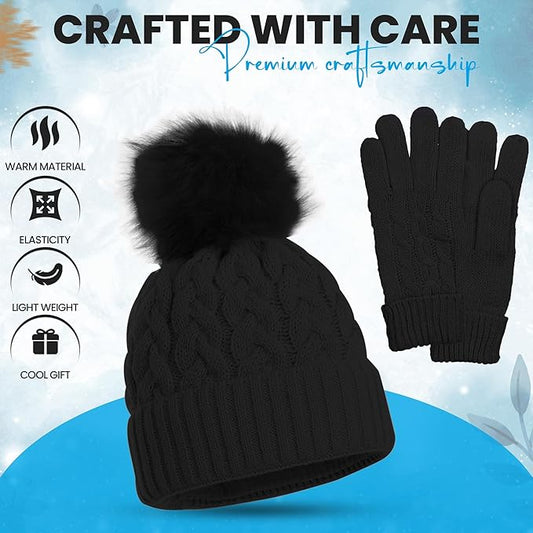 Women’s Winter Hat & Gloves Set – Fur Lined, Warm & Cozy (One Size)