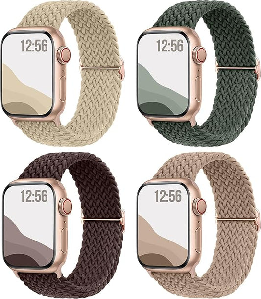 4-Pack Braided Solo Loop Straps for Apple Watch – Unisex Stretch Bands