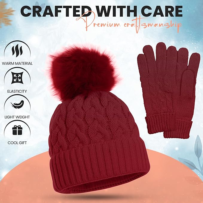 Women’s Winter Hat & Gloves Set – Fur Lined, Warm & Cozy (One Size)