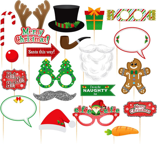20pcs Christmas Party Photo Booth Props – Festive Holiday Kit