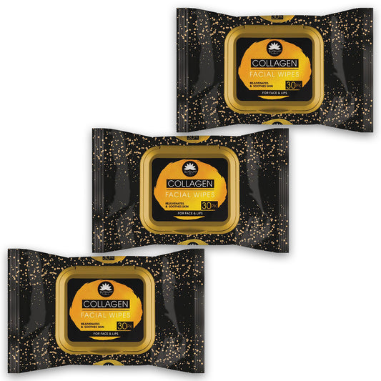 HiFEN® Collagen Infused Facial Wipes, 3Pack Daily Aloe Vera Extract Rejuvenate Soothe Moisturising Skin Wipes for Face and Lips, Removes Makeup & Impurities 90 Count (3 Pack of 30)