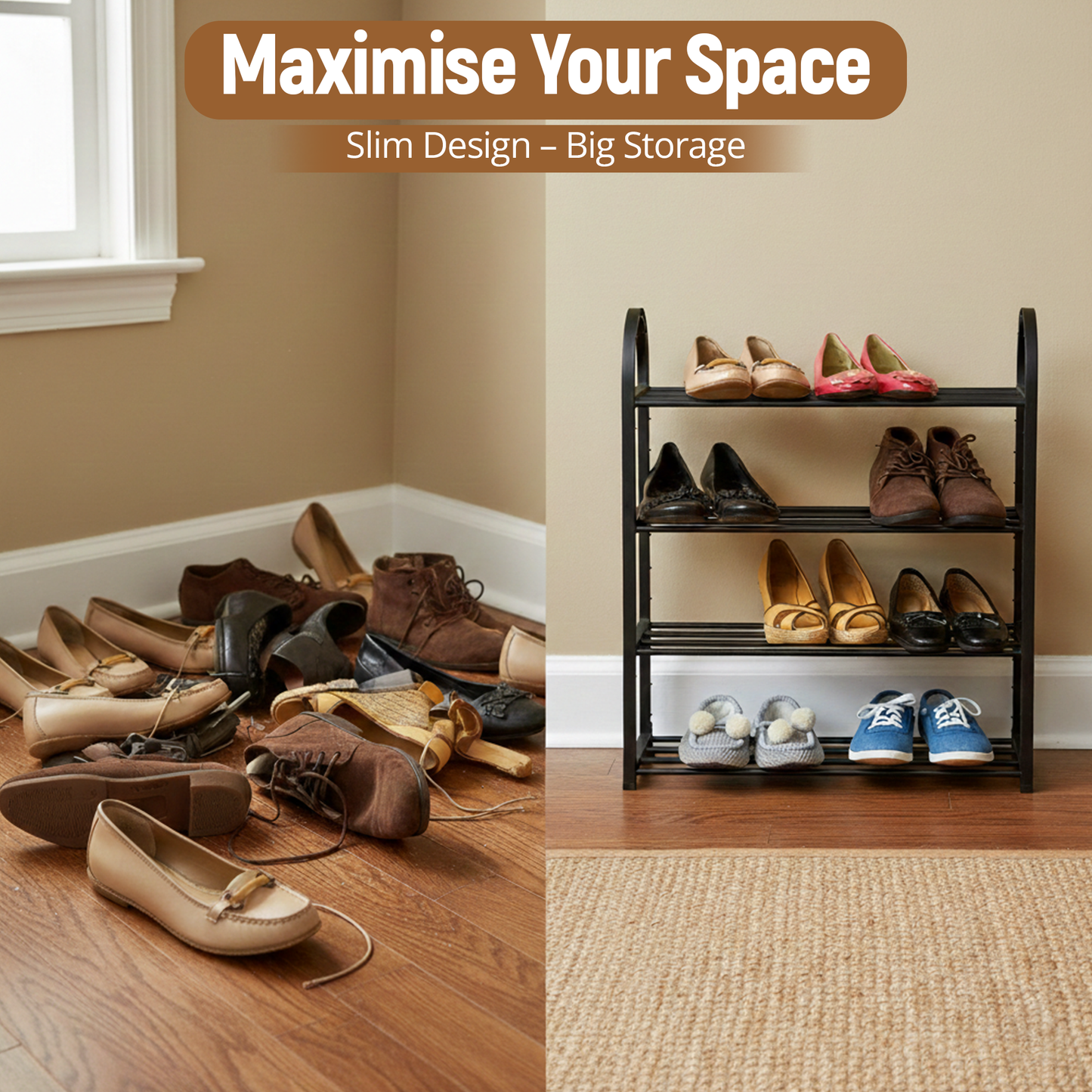 Metal Shoe Rack 4 Tiers – Adjustable Shoe Storage Organiser Shelf for Entryway, Hallway & Bedroom | Space-Saving Free-Standing Shoe Stand with Large Capacity Durable – Easy Assemble Shoe Storage Rack
