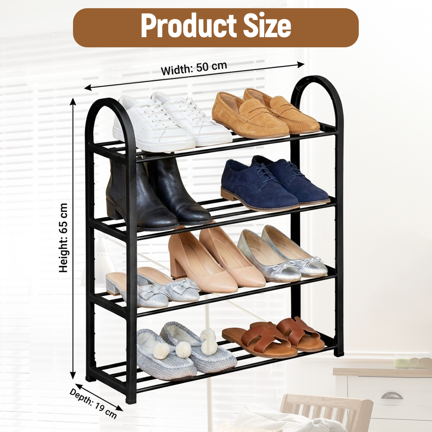 Metal Shoe Rack 4 Tiers – Adjustable Shoe Storage Organiser Shelf for Entryway, Hallway & Bedroom | Space-Saving Free-Standing Shoe Stand with Large Capacity Durable – Easy Assemble Shoe Storage Rack