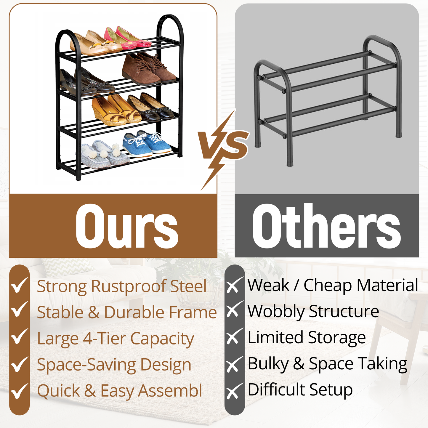 Metal Shoe Rack 4 Tiers – Adjustable Shoe Storage Organiser Shelf for Entryway, Hallway & Bedroom | Space-Saving Free-Standing Shoe Stand with Large Capacity Durable – Easy Assemble Shoe Storage Rack