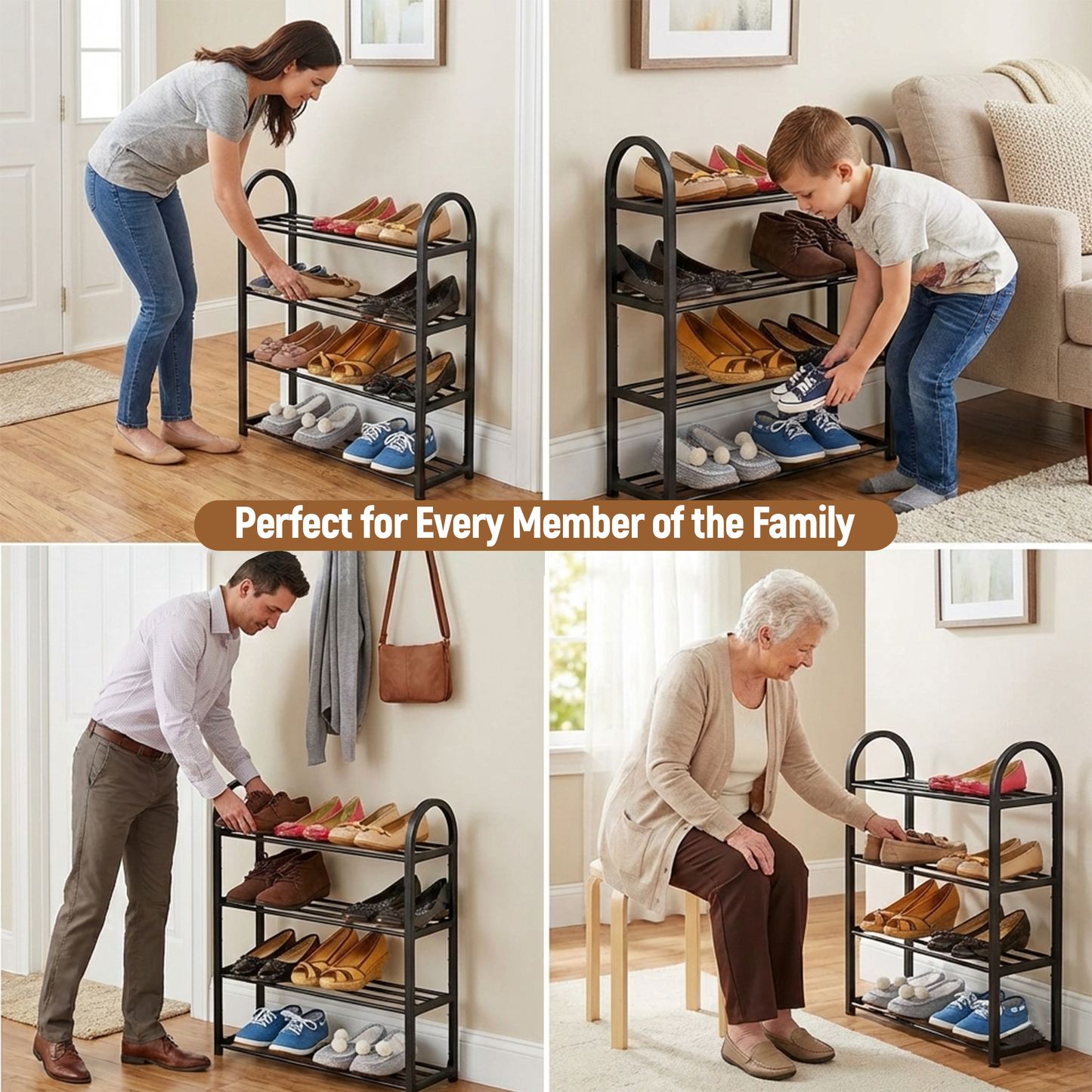Metal Shoe Rack 4 Tiers – Adjustable Shoe Storage Organiser Shelf for Entryway, Hallway & Bedroom | Space-Saving Free-Standing Shoe Stand with Large Capacity Durable – Easy Assemble Shoe Storage Rack