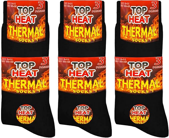 HiFEN® 3 Pairs Multipack Mens Extra Thick Warm Thermal Socks Black Heated Boot Socks
