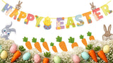 HiFEN® Easter Decorations, Happy Easting Banner with Carrots, Easter Bunting, Egg Hunt Banner, Happy Easter Sign, Party Props & Outdoor Décor, Home Decorations