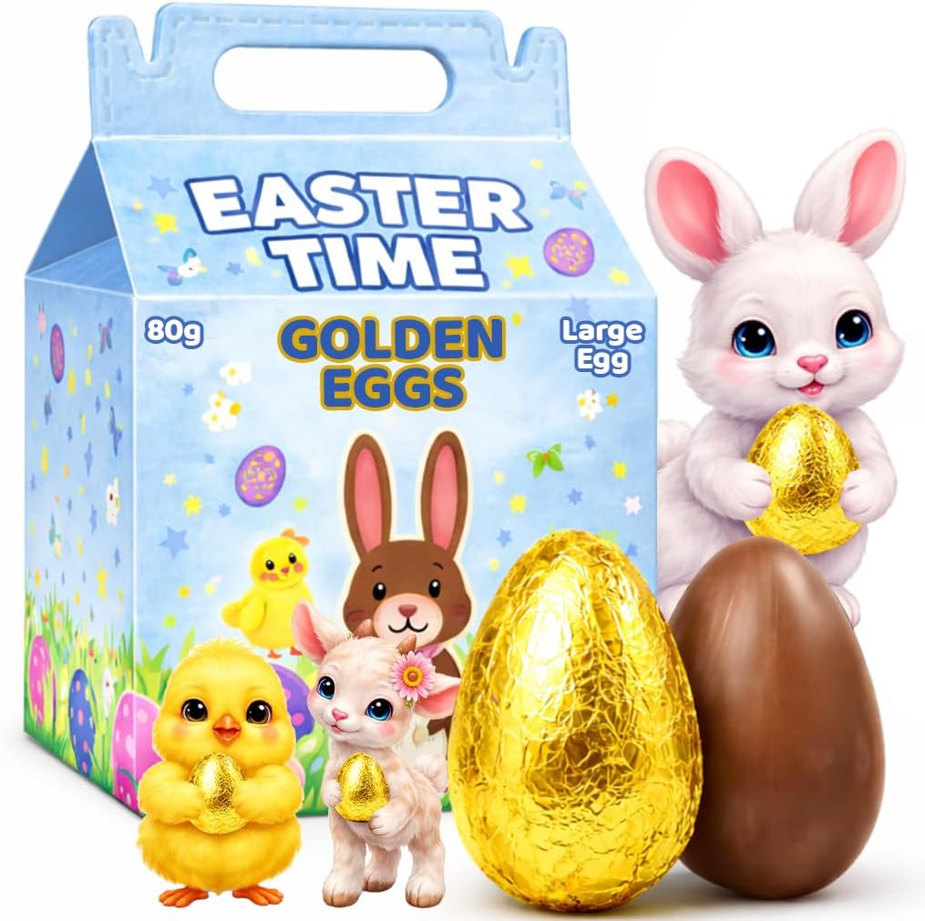 HiFEN® Easter Milk Chocolate Eggs 80g, Golden Eggs Gift Box, Luxurious Milky Easter Treats, Large Chocolate Egg Wrapped in Gold Foil (1 Chocolate Egg of 80g