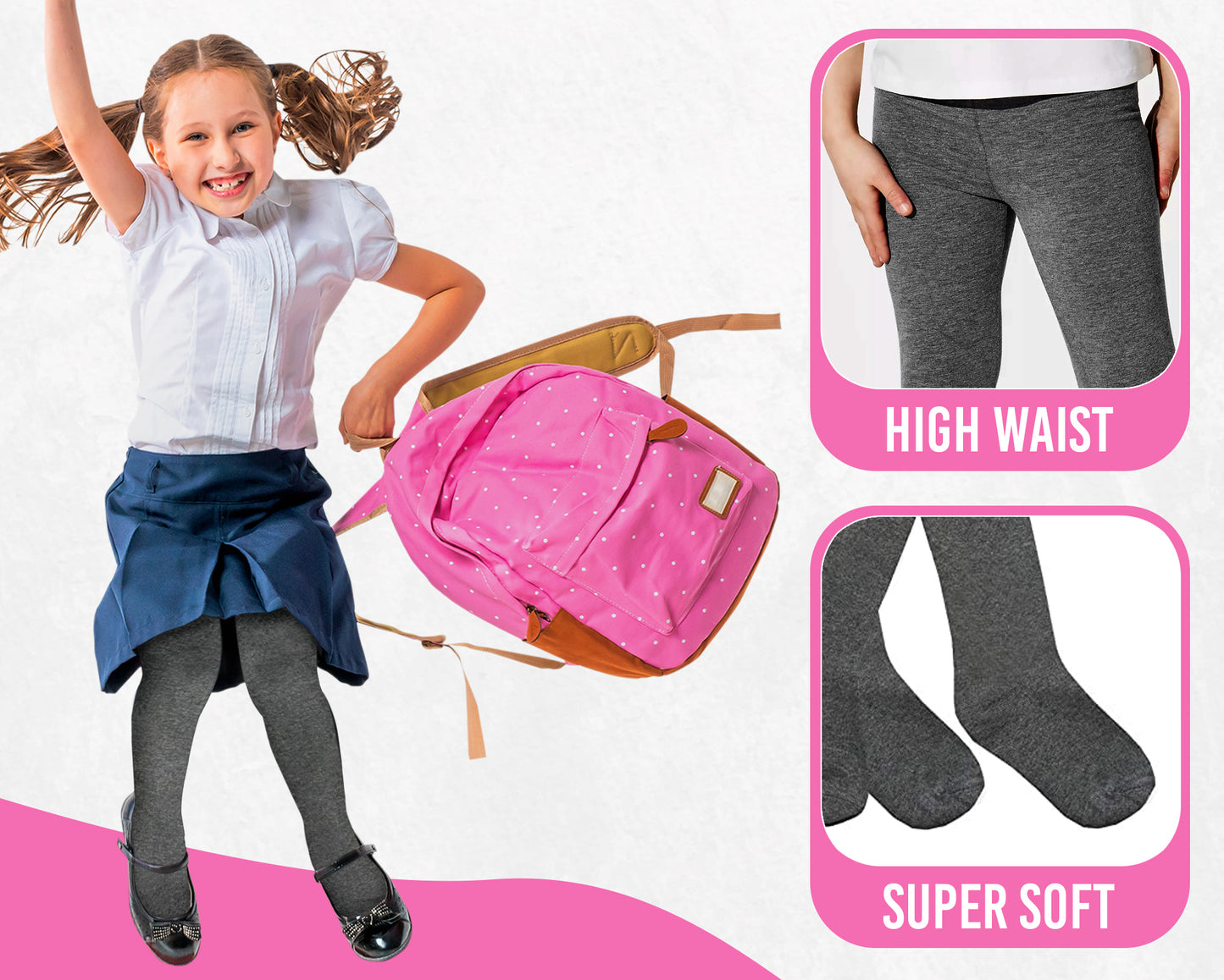 HiFEN® 3 Pairs Girls Cotton Rich Plain Tights Warm Soft Thick Formal Smart Casual Back to School Girl Tights