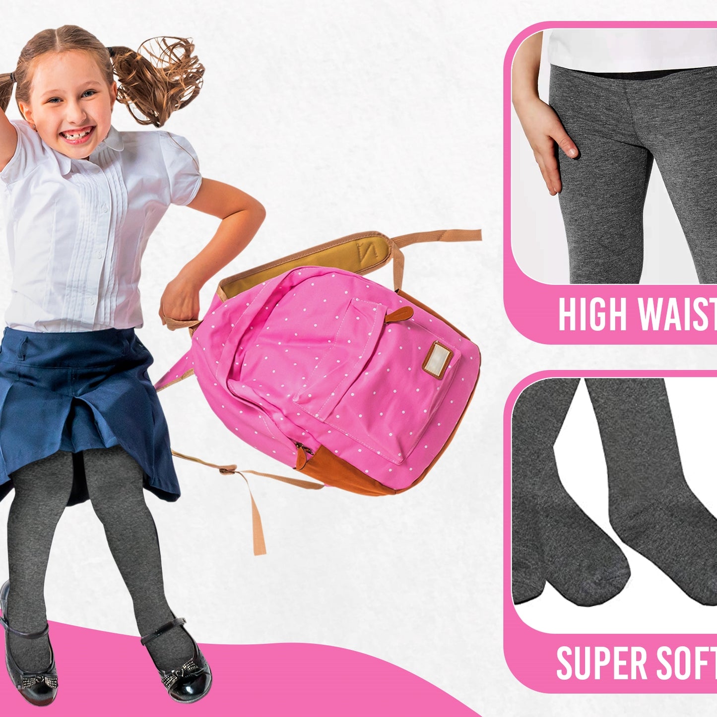 3 Pairs Girls Cotton Rich Plain  School Tights Warm Soft Thick Tights