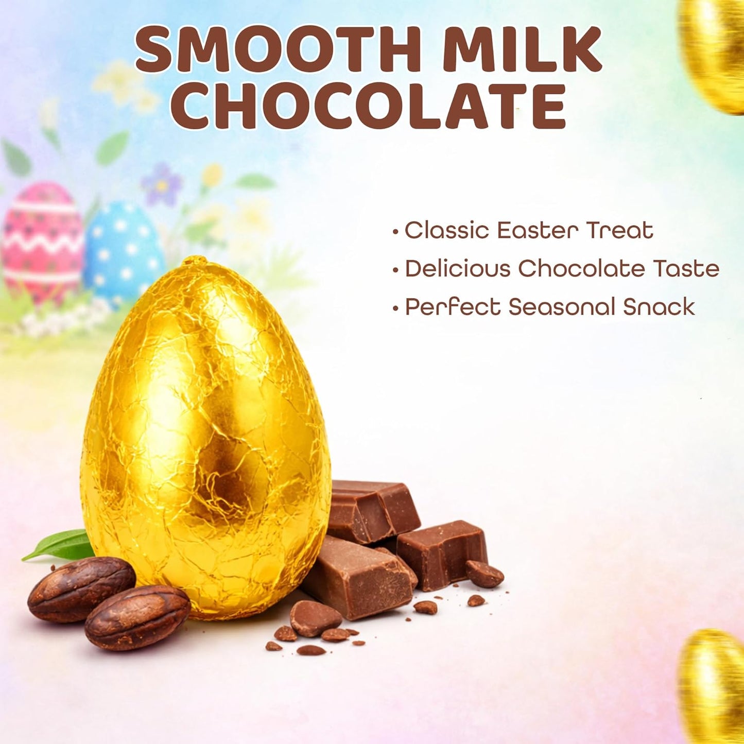HiFEN® Easter Milk Chocolate Eggs 80g, Golden Eggs Gift Box, Luxurious Milky Easter Treats, Large Chocolate Egg Wrapped in Gold Foil (1 Chocolate Egg of 80g