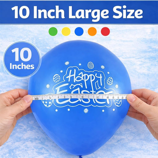 48 Pcs Easter Balloons Decoration, 10 Inch Large Printed Happy Easter & Egg Latex Balloons, Assorted Colours, Party Decorations for Home, Garden, Indoor and Outdoor Easter Party Supplies & Favours