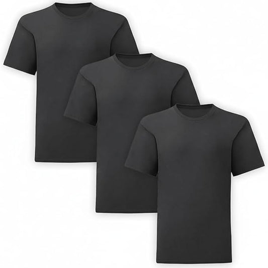 HiFEN® Kids Crew Neck Short Sleeve T Shirts Cotton Rich Plain Classic Fit Value weight Casual Top 3 to 15 Years 3 Pack