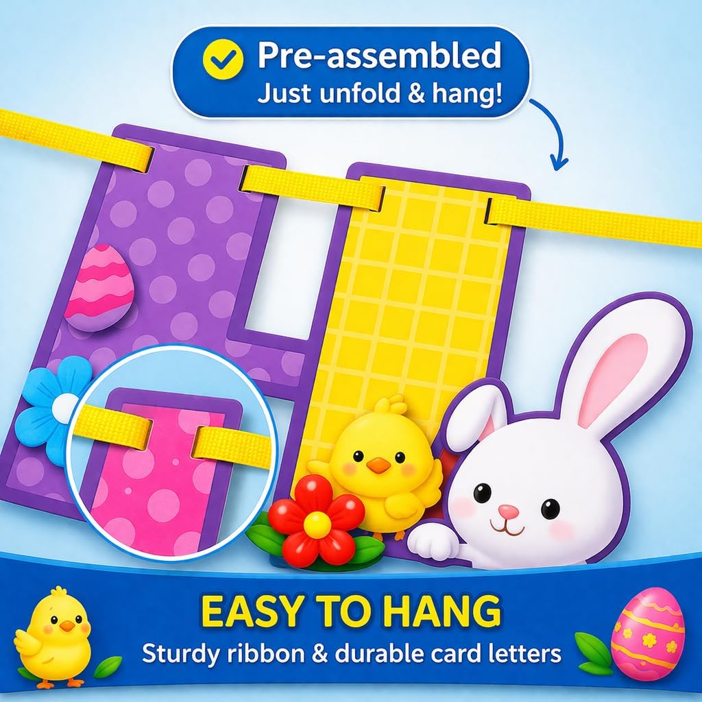 HiFEN® Easter Decorations, Happy Easting Banner with Carrots, Easter Bunting, Egg Hunt Banner, Happy Easter Sign, Party Props & Outdoor Décor, Home Decorations