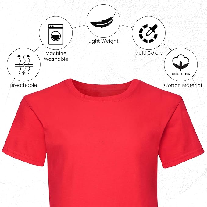 HiFEN® Kids Crew Neck Short Sleeve T Shirts Cotton Rich Plain Classic Fit Value weight Casual Top 3 to 15 Years 3 Pack