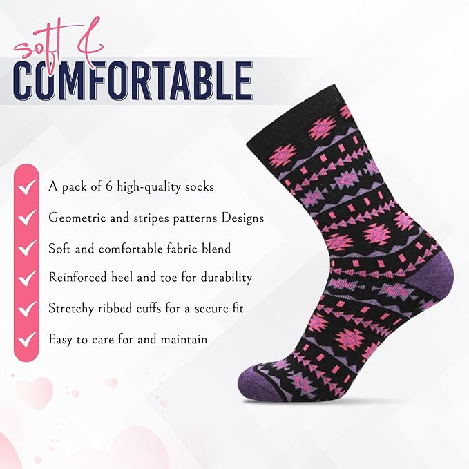 6 Pairs Women’s Wool Thermal Socks – Warm Winter Crew Socks UK 4–7