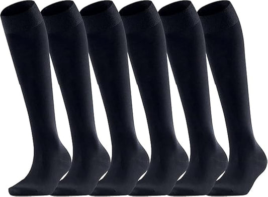6 Pairs Girls Cotton Knee High Socks – Extra Long Smooth Stockings