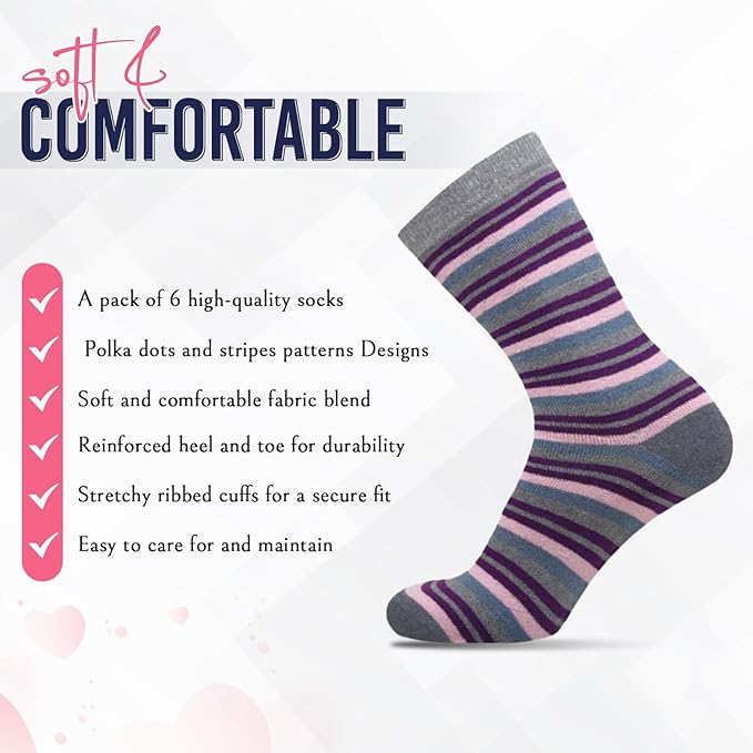 6 Pairs Women’s Wool Thermal Socks – Warm Winter Crew Socks UK 4–7