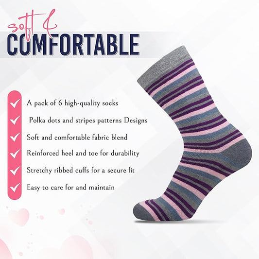 6 Pairs Women’s Wool Thermal Socks – Warm Winter Crew Socks UK 4–7