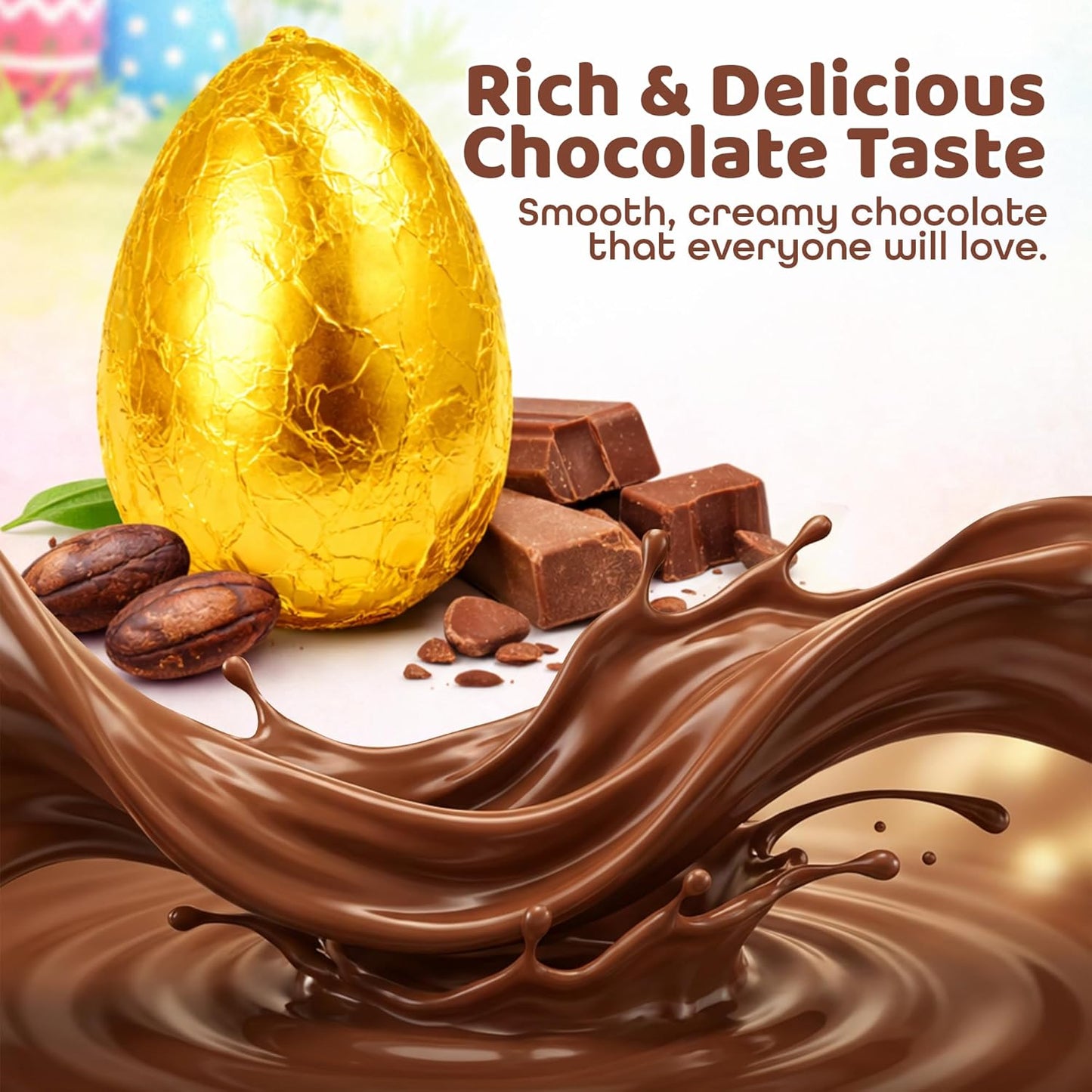 HiFEN® Easter Milk Chocolate Eggs 80g, Golden Eggs Gift Box, Luxurious Milky Easter Treats, Large Chocolate Egg Wrapped in Gold Foil (1 Chocolate Egg of 80g