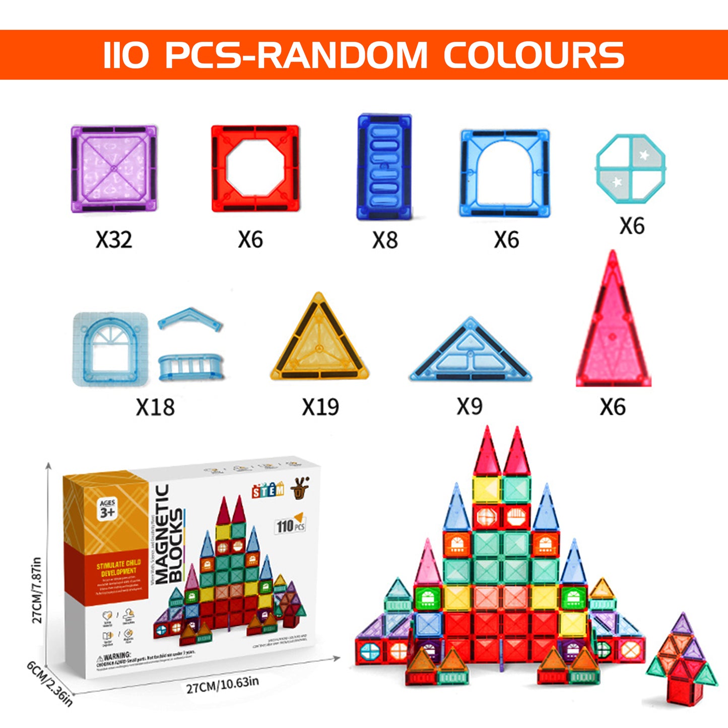 110Pcs Magnetic Building Construction Creative 3D Educational Tiles Set Kids Toy