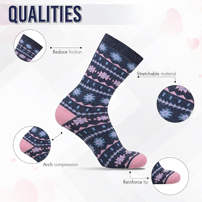 6 Pairs Women’s Wool Thermal Socks – Warm Winter Crew Socks UK 4–7