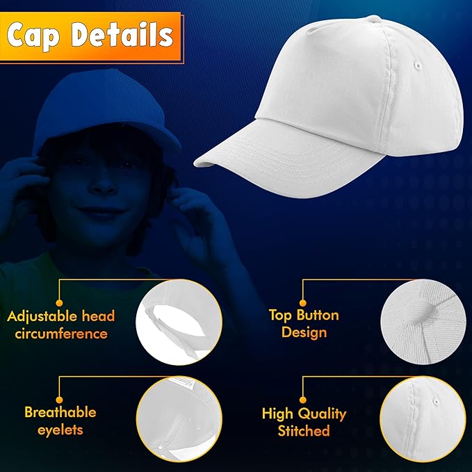 Unisex Kids 5 Panel Pre-Curved Plain Adjustable Baseball Cap