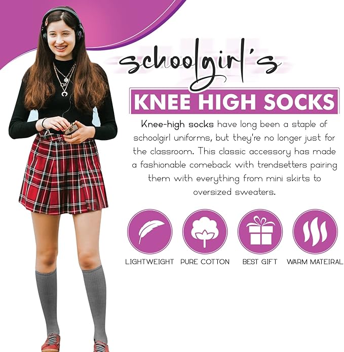6 Pair Girls Knee High Socks UK 4-6