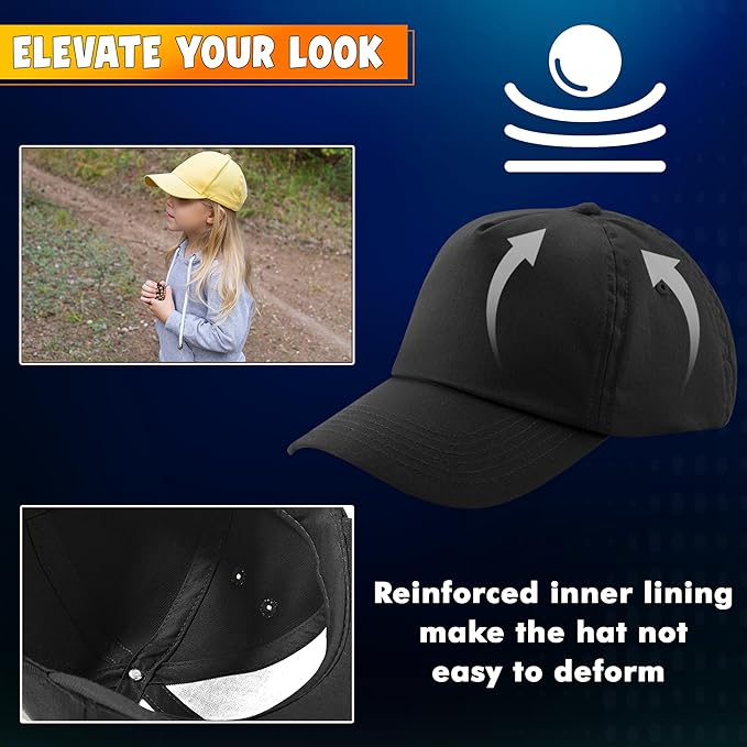 Unisex Kids 5 Panel Pre-Curved Plain Adjustable Baseball Cap