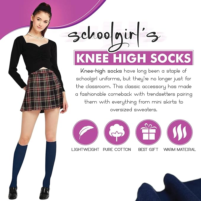 6 Pair Girls Knee High Socks UK 4-6