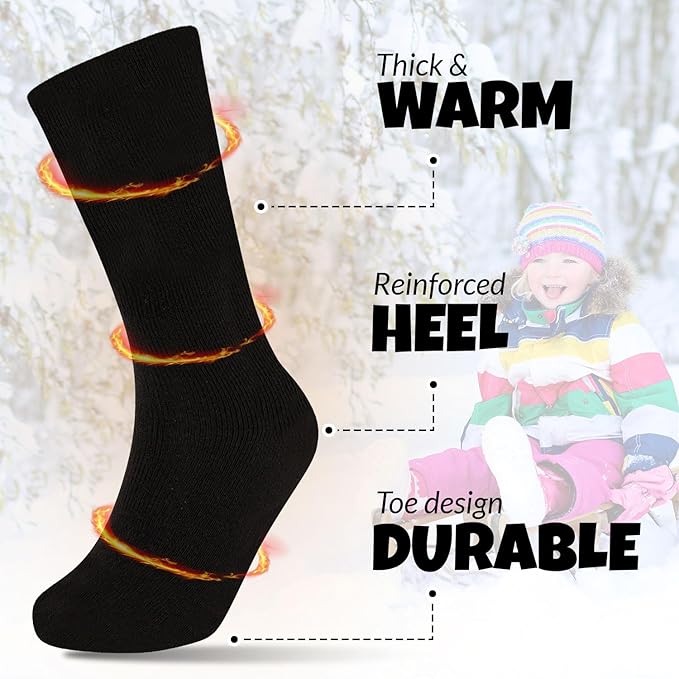3 Pairs Girls Thermal Winter Socks – Warm Thick Cozy Cold Weather Socks (UK 4–6)