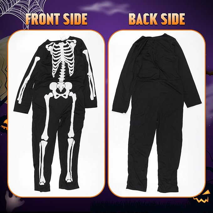 Kids Skeleton Costume with Mask – Halloween Fancy Dress Jumpsuit (Ages 7–12)