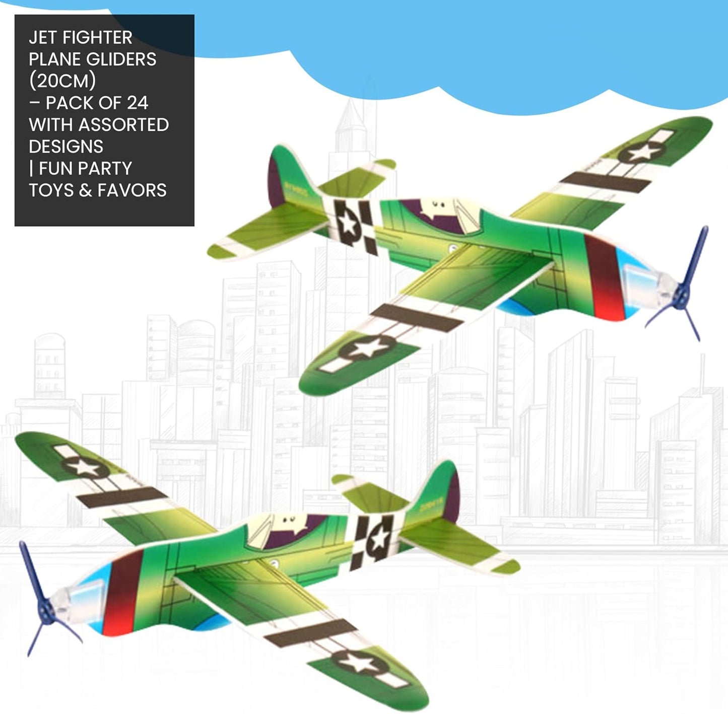 HiFEN® 24 Pack Jet Fighter Plane Gliders (20cm) – Assorted Designs Kids Party Toys & Bag Fillers