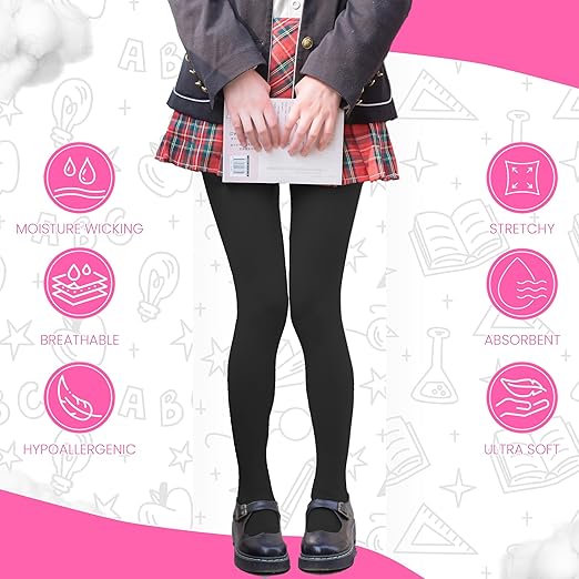 HiFEN® 3 Pairs Girls Cotton Rich Plain Tights Warm Soft Thick Formal Smart Casual Back to School Girl Tights