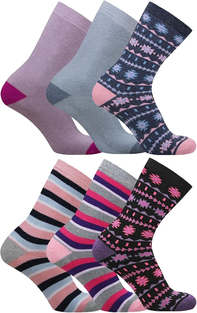 6 Pairs Women’s Wool Thermal Socks – Warm Winter Crew Socks UK 4–7