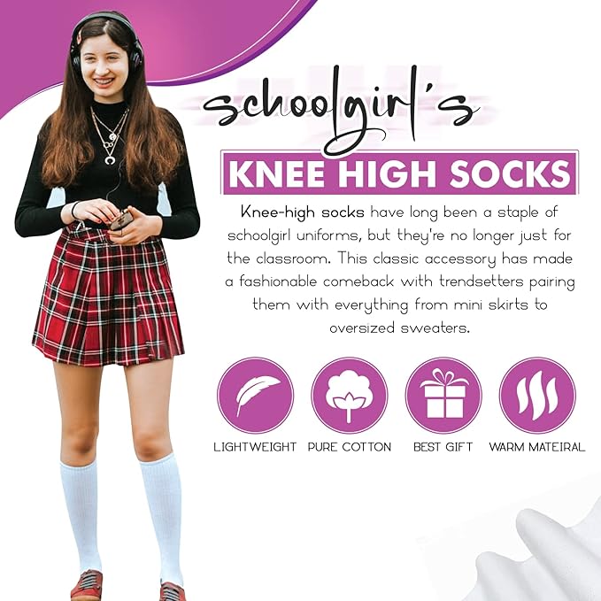 6 Pair Girls Knee High Socks UK 4-6