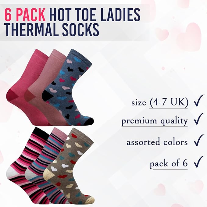 6 Pairs Women’s Wool Thermal Socks – Warm Winter Crew Socks UK 4–7