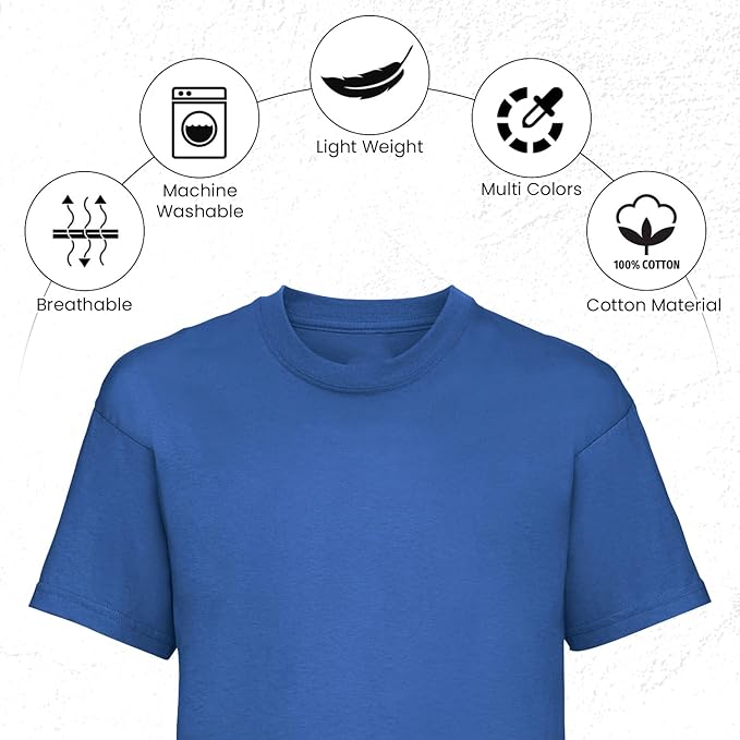 HiFEN® Kids Crew Neck Short Sleeve T Shirts Cotton Rich Plain Classic Fit Value weight Casual Top 3 to 15 Years 3 Pack